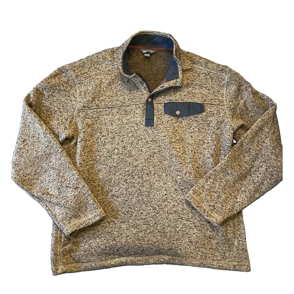 Eddie Bauer Men's Long Sleeved 1/4 Snap Pullover Brown Tan Size XL